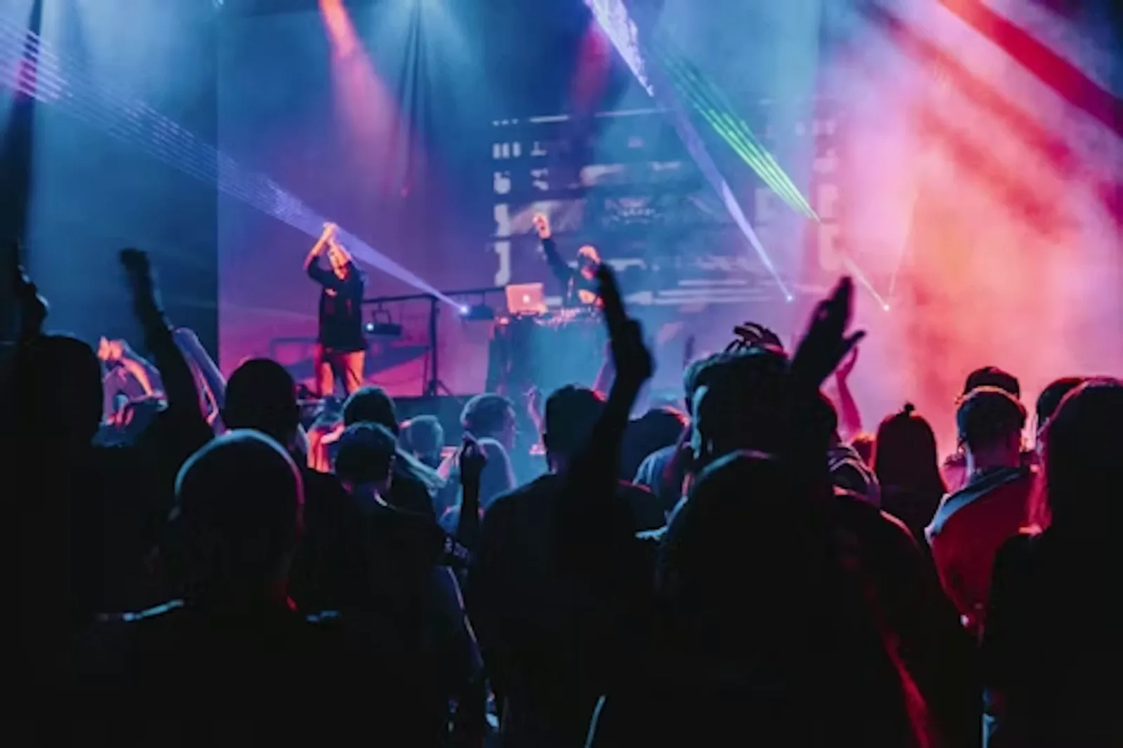 Publik framför scenen på en fest med liveband